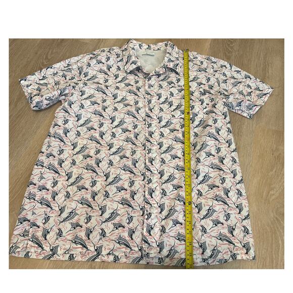 Columbia PFG Shirt Mens Large Marlin Print Vented White Multicolor 100% Cotton - Picture 2 of 7